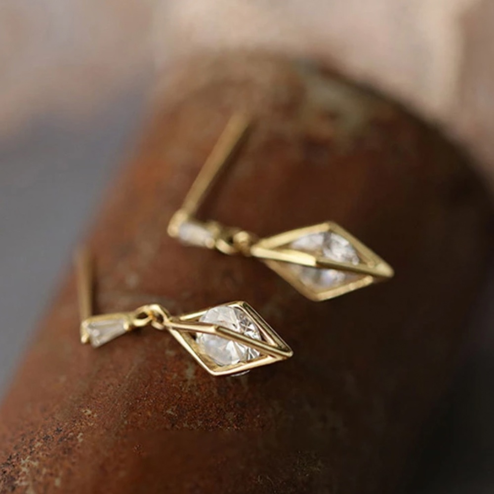 Sterling Silver Diamond Hollow Stud Tassel Earrings - Picture 3 of 13